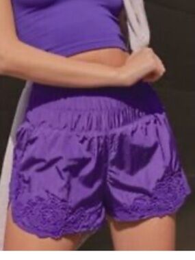 Free People Movement The Way Home Shorts Purple Crochet XS Athletic